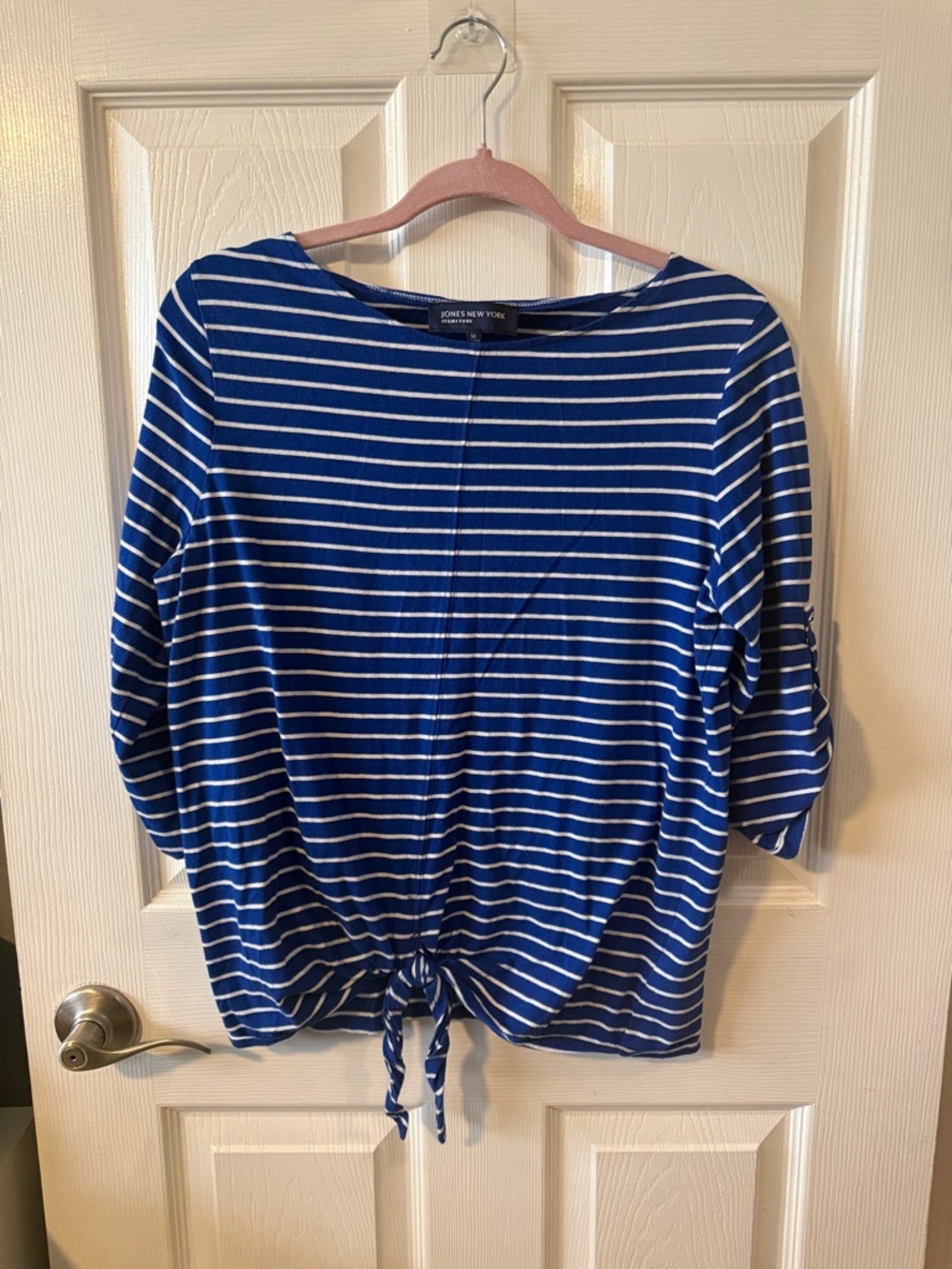 Jones New York Blue and White Striped Tie-Front Tunic